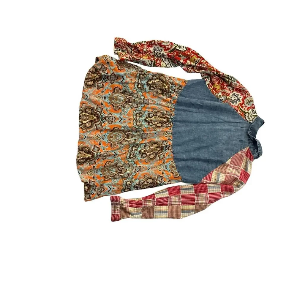 NWOT Artisan De Luxe Women's Size Medium Patchwork BOHO Button Down Shirt